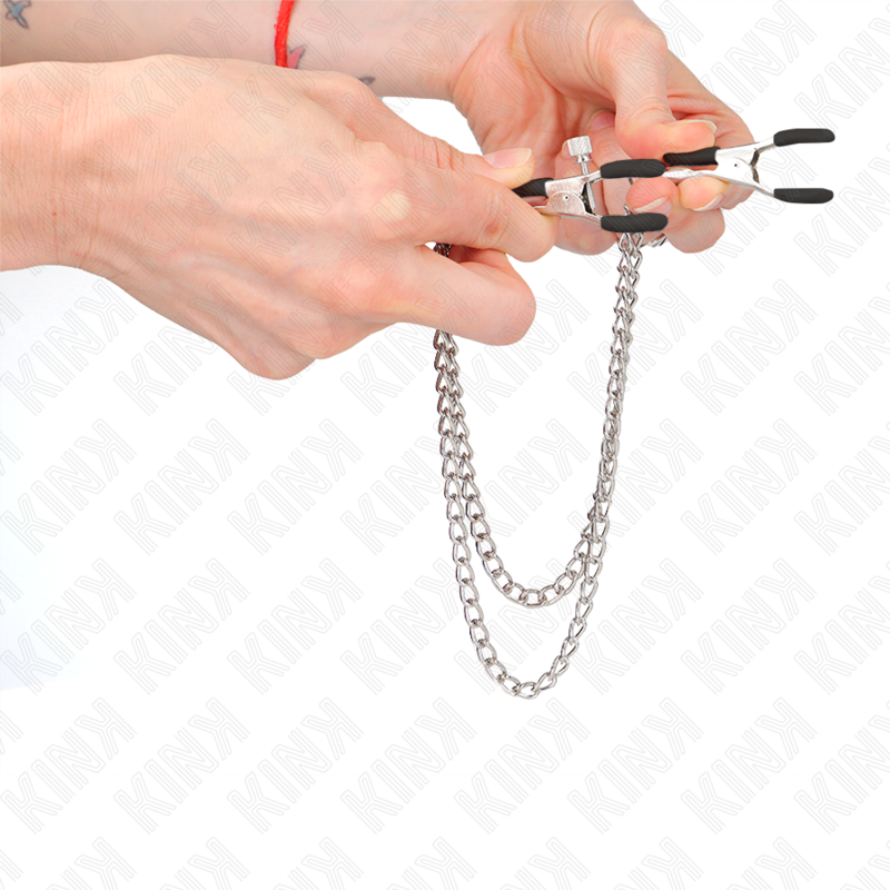 KINK - PINZE PER CAPEzzoli CON 2 CATENE SPESSE ARGENTO 20/23 CM – Morsetti per capezzoli per sadomasochismo – foto 4