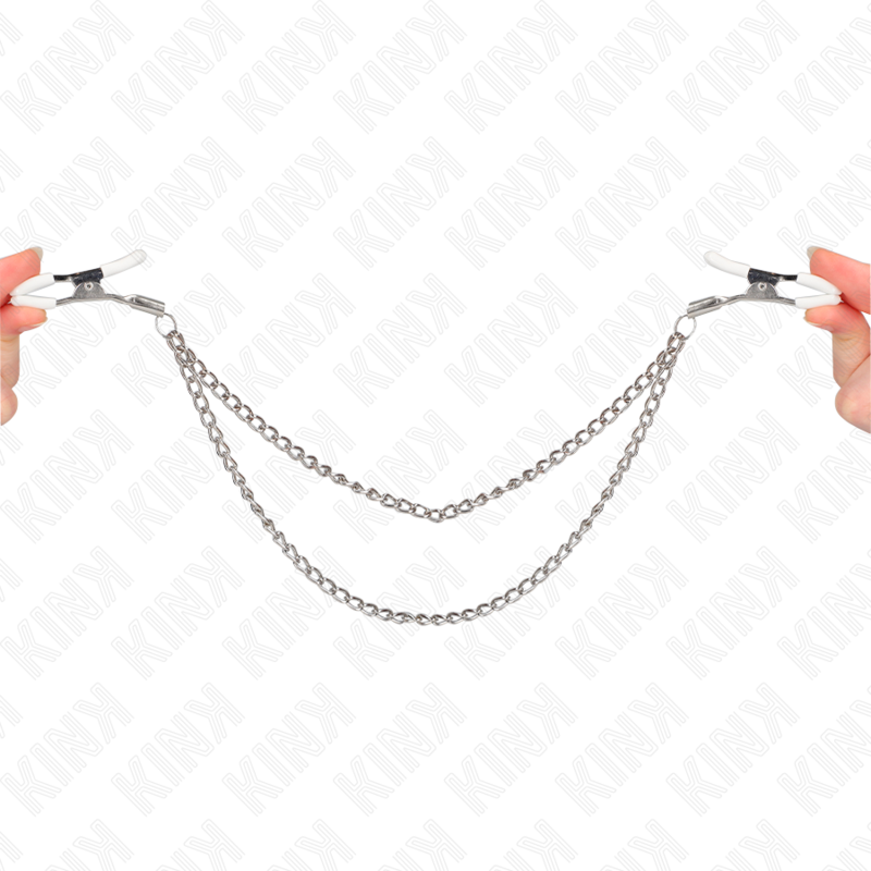 KINK - PINZE PER CAPEzzoli CON 2 CATENE SOTTILI ARGENTO 20/23 CM – Morsetti per capezzoli per sadomasochismo – foto 2