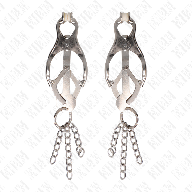 KINK - PINZE PER CAPEZZOLI TRIFOGLIO GIAPPONESE CON CATENINE ARGENTO – Morsetti per capezzoli per sadomasochismo – foto 2