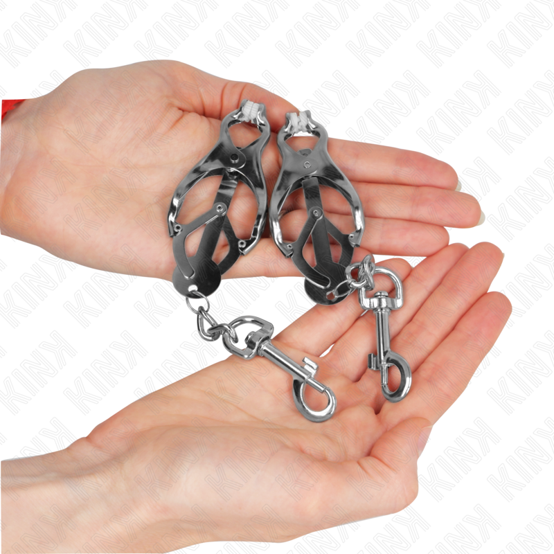 KINK - PINZE PER CAPEZZOLI TRIFOGLIO GIAPPONESE CON GANCI ARGENTO – Morsetti per capezzoli per sadomasochismo – foto 3