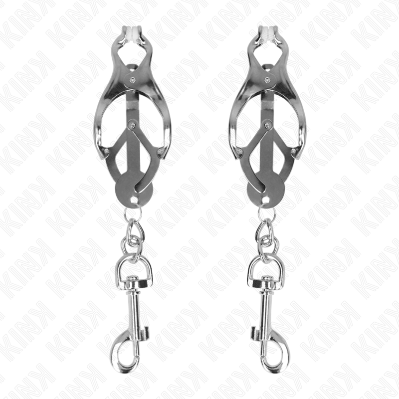 KINK - PINZE PER CAPEZZOLI TRIFOGLIO GIAPPONESE CON GANCI ARGENTO – Morsetti per capezzoli per sadomasochismo – foto 2