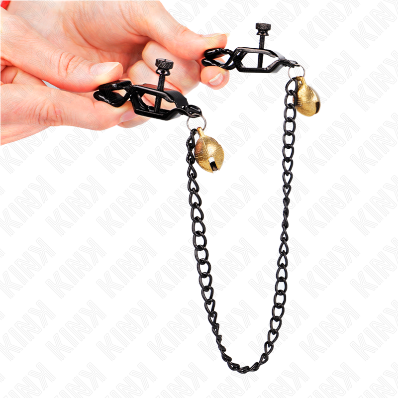 KINK - PINZE PER CAPEZZOLI A CATENA PIATTA E CAMPANA ARGENTO 30 CM – Morsetti per capezzoli per sadomasochismo – foto 4