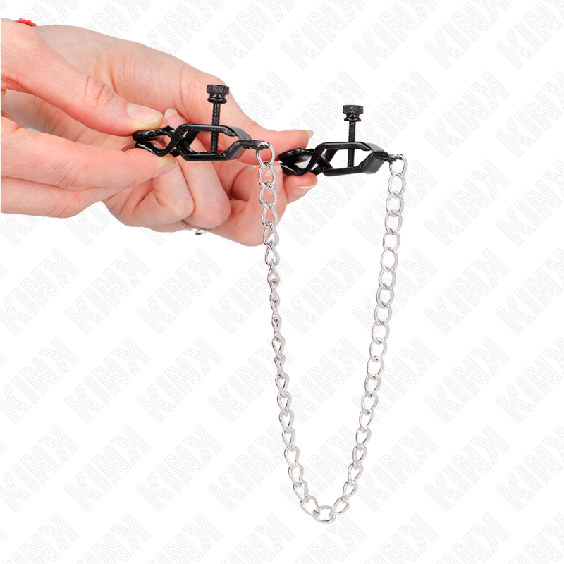 KINK - MORSETTI PER CAPEZZOLI A CATENA PIATTA ARGENTO 30 CM – Morsetti per capezzoli per sadomasochismo – foto 4