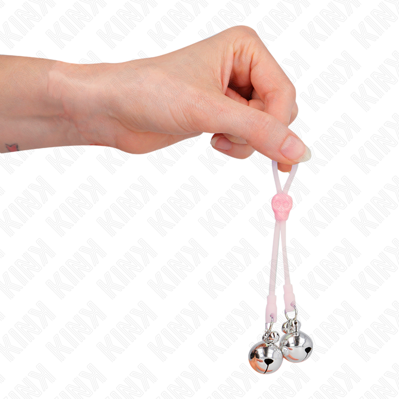 KINK - PINZE PER CAPEZZOLI TESCHIO LUMINOSO CON ANELLO CAMPANELLI REGOLABILI ROSA/ARGENTO – Morsetti per capezzoli per sadomasochismo – foto 4