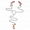 KINK - MORSETTI PER CAPEZZOLI TRIPLI E CLIT ROSSO CON CATENA 30 CM – Morsetti per capezzoli per sadomasochismo