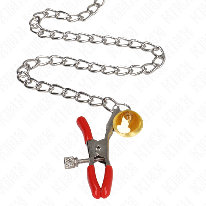 KINK - MORSETTI PER CAPEZZOLI TRIPLI E CLIT ROSSO CON CATENA 30 CM – Morsetti per capezzoli per sadomasochismo – foto 4