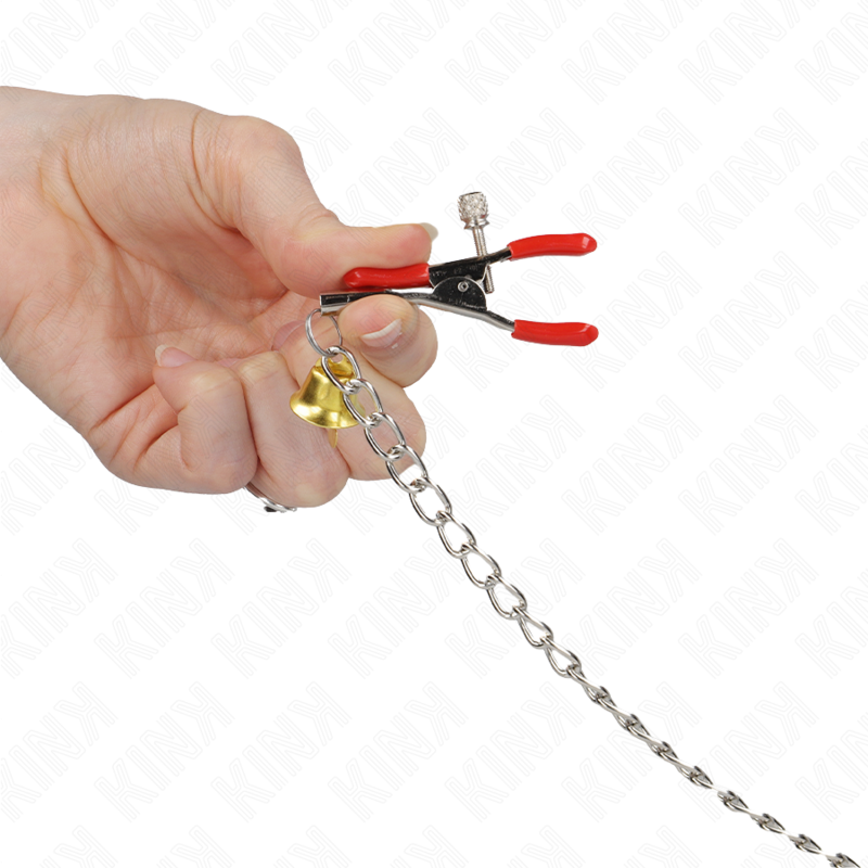KINK - MORSETTI PER CAPEZZOLI TRIPLI E CLIT ROSSO CON CATENA 30 CM – Morsetti per capezzoli per sadomasochismo – foto 3