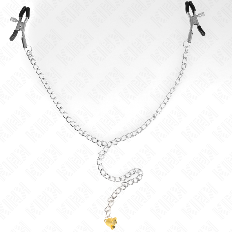KINK - PINZE PER CAPEZZOLI A CATENA CON PENDENTE IN CORNO 30 CM – Morsetti per capezzoli per sadomasochismo – foto 4