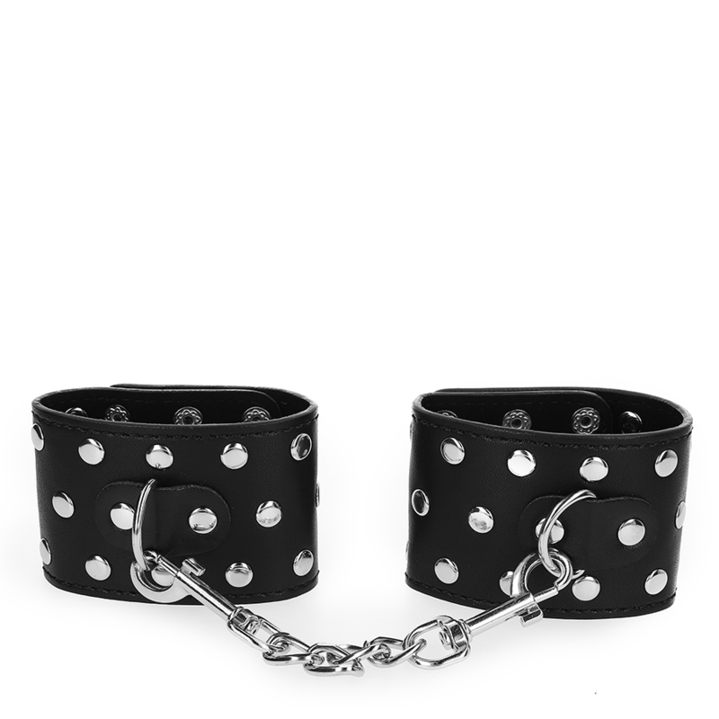 KINK - RESISTENZA DA POLSO CON CHIUSURA A SCATTO COMPLETA DI RIVETTI NERA REGOLABILE 19-24 CM X 5,5 CM – Sistemare le manette – foto 3