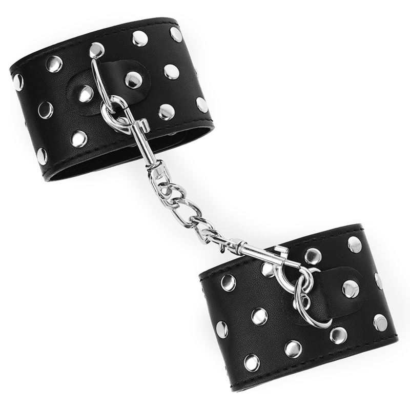 KINK - RESISTENZA DA POLSO CON CHIUSURA A SCATTO COMPLETA DI RIVETTI NERA REGOLABILE 19-24 CM X 5,5 CM – Sistemare le manette – foto 4