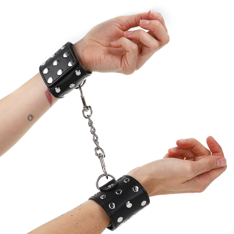 KINK - RESISTENZA DA POLSO CON CHIUSURA A SCATTO COMPLETA DI RIVETTI NERA REGOLABILE 19-24 CM X 5,5 CM – Sistemare le manette