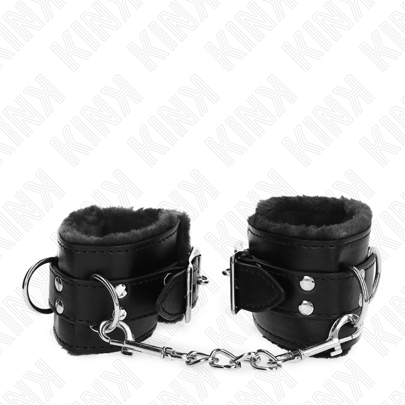 KINK - RESISTENZA DA POLSO IMBOTTITA IN PELLICCIA NERA CON CINTURA NERA REGOLABILE 17-29 CM X 6 CM – Sistemare le manette – foto 3