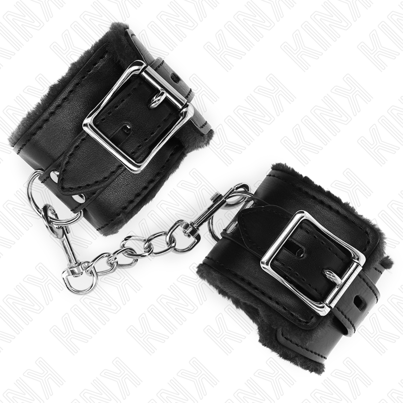 KINK - RESISTENZA DA POLSO IMBOTTITA IN PELLICCIA NERA CON CINTURA NERA REGOLABILE 17-29 CM X 6 CM – Sistemare le manette – foto 4
