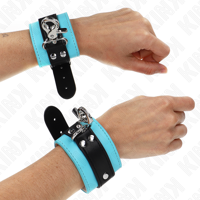 KINK - RESISTENZA DA POLSO PREMIUM CON SERRATURA NERO / BLU REGOLABILE 21-28 CM X 5,5 CM – Sistemare le manette