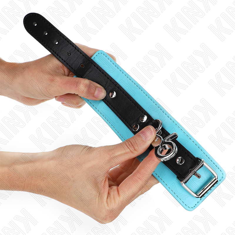 KINK - RESISTENZA DA POLSO PREMIUM CON SERRATURA NERO / BLU REGOLABILE 21-28 CM X 5,5 CM – Sistemare le manette – foto 2