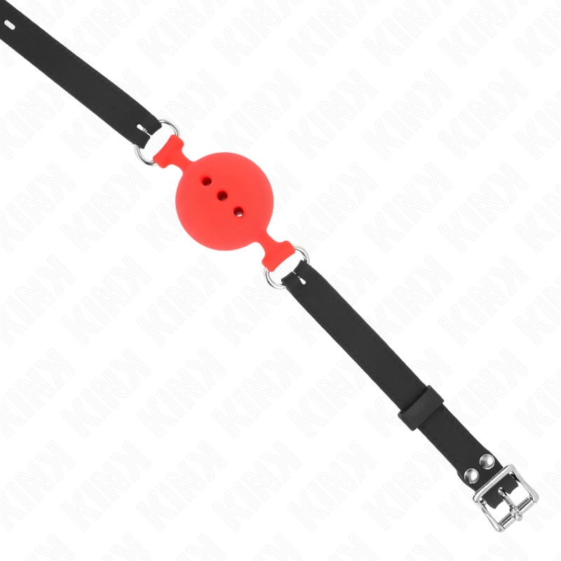 KINK - BAVAGLIO IN SILICONE INTERO 55 x 2 CM CON SFERA DA 5 CM MISURA L ROSSO REGOLABILE 35-51 CM – Mascelle – foto 4