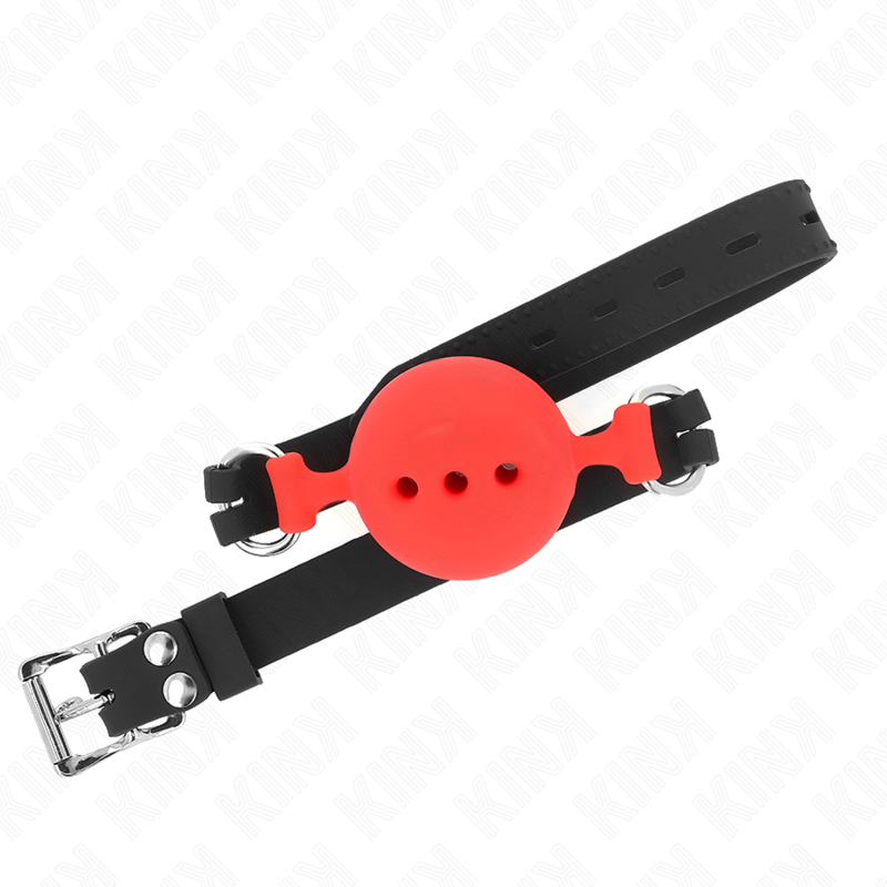 KINK - BAVAGLIO IN SILICONE INTERO 55 x 2 CM CON SFERA DA 5 CM MISURA L ROSSO REGOLABILE 35-51 CM – Mascelle – foto 3