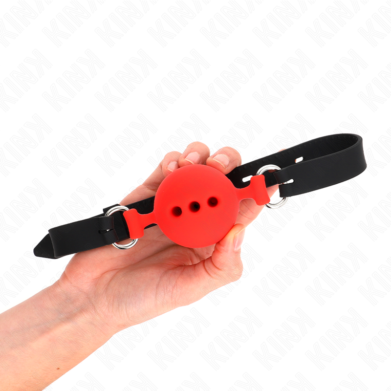 KINK - BAVAGLIO IN SILICONE INTERO 55 x 2 CM CON SFERA DA 5 CM MISURA L ROSSO REGOLABILE 35-51 CM – Mascelle – foto 2