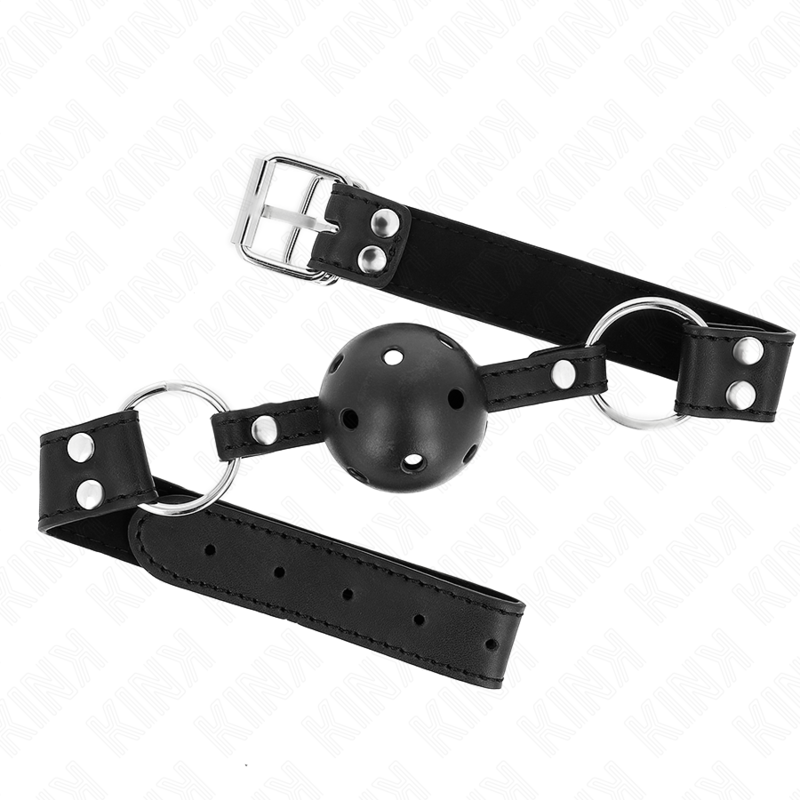 KINK - BAVAGLIO SFERA TRASPIRANTE 4 CM CON DOPPIO RIVETTO MODELLO 1 NERO 62,5 x 2,5 CM REGOLABILE 42-58 CM – Mascelle