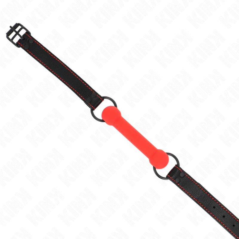KINK - BONE GAG CON CINTURINO IN SIMILPELLE ROSSO REGOLABILE 41-57 CM – Mascelle – foto 3