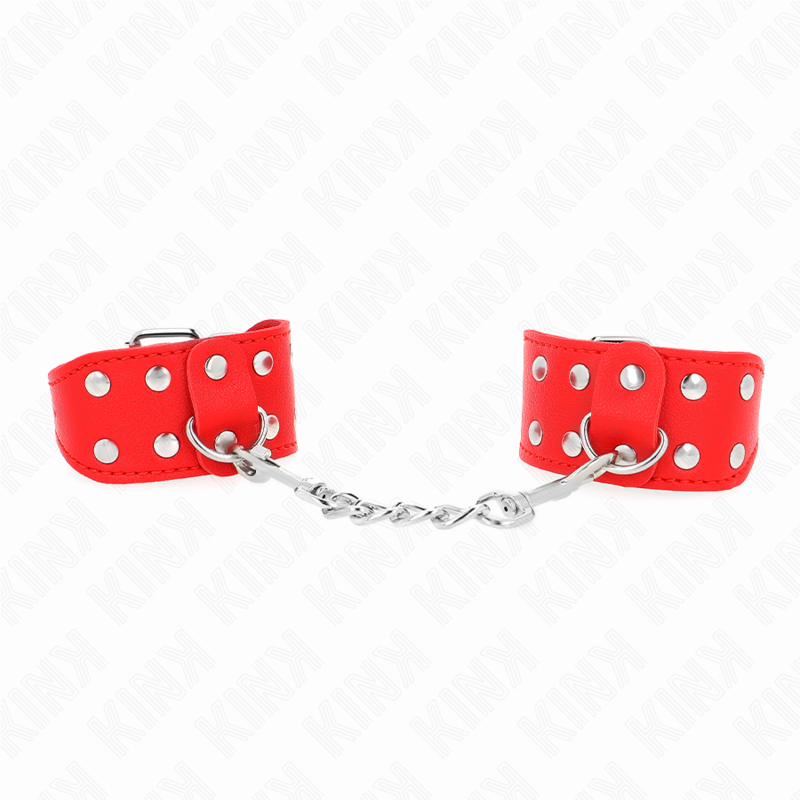 KINK - BRACCIALI CON DOPPIA LINEA DI BORCHIE REGOLABILI ROSSO – Sistemare le manette – foto 2