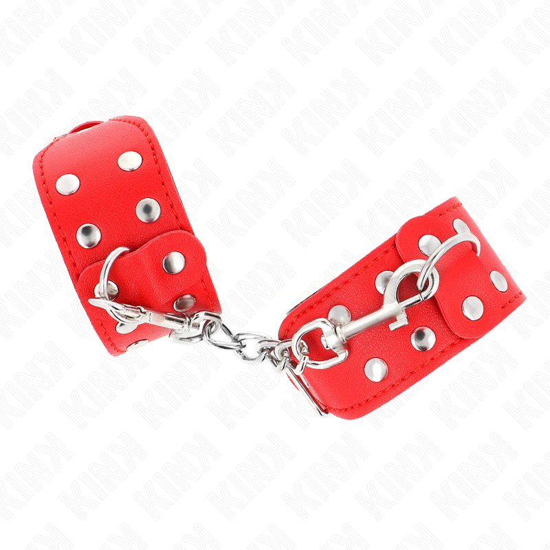 KINK - BRACCIALI CON DOPPIA LINEA DI BORCHIE REGOLABILI ROSSO – Sistemare le manette – foto 3