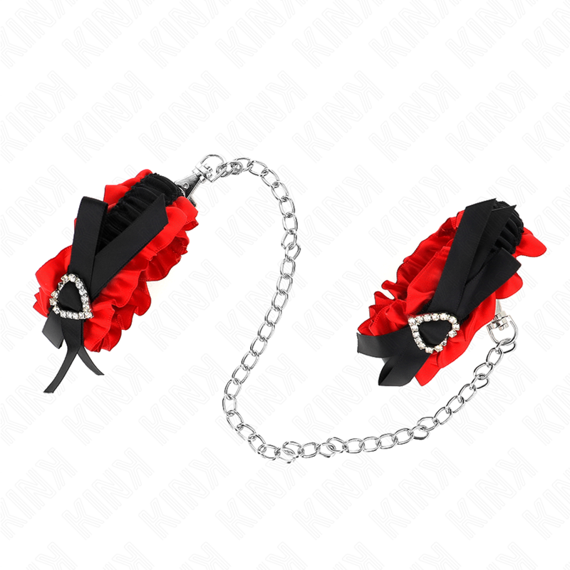 KINK - POLSO ELASTICO IN PIZZO DETTAGLI CUORE ROSSO REGOLABILE 22-35 CM – Sistemare le manette – foto 3