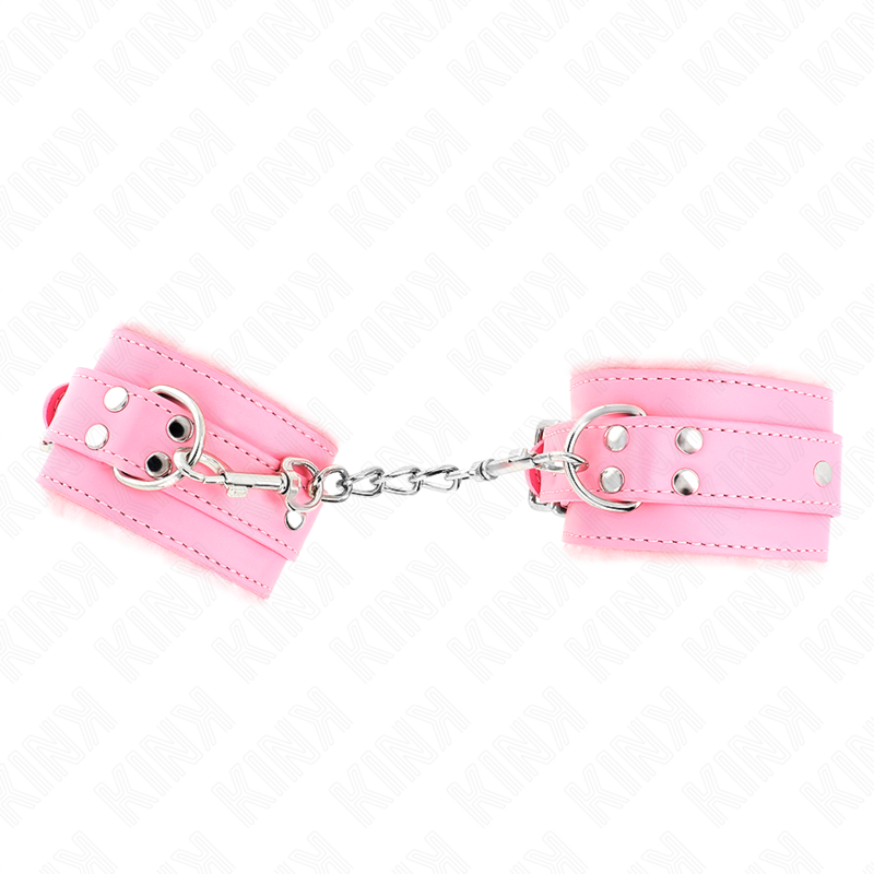 KINK - RESISTENZA DA POLSO IMBOTTITA IN PELLICCIA ROSA CON CINTURA ROSA REGOLABILE 17-29 CM X 6 CM – Sistemare le manette – foto 2