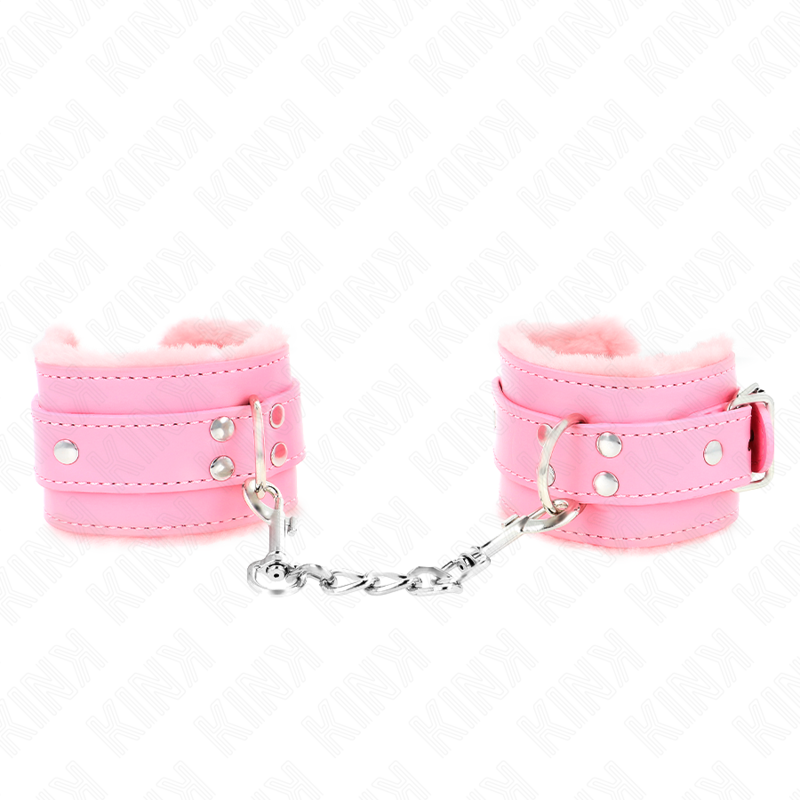 KINK - RESISTENZA DA POLSO IMBOTTITA IN PELLICCIA ROSA CON CINTURA ROSA REGOLABILE 17-29 CM X 6 CM – Sistemare le manette – foto 3
