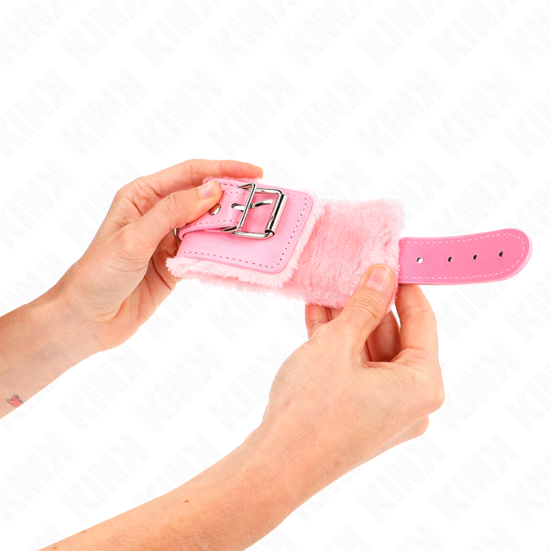KINK - RESISTENZA DA POLSO IMBOTTITA IN PELLICCIA ROSA CON CINTURA ROSA REGOLABILE 17-29 CM X 6 CM – Sistemare le manette – foto 4