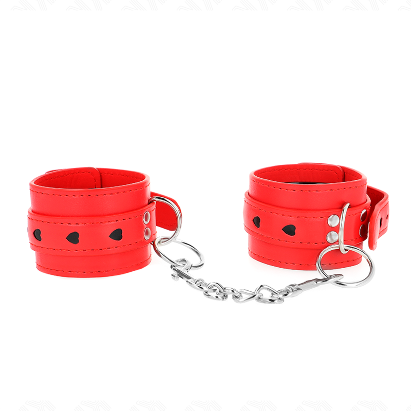 KINK - POLSO ROSSO CON INTARSIO A CUORE NERO REGOLABILE 21-28 CM X 5,5 CM – Sistemare le manette – foto 2