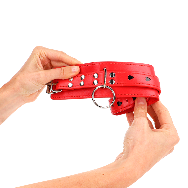 KINK - POLSO ROSSO CON INTARSIO A CUORE NERO REGOLABILE 21-28 CM X 5,5 CM – Sistemare le manette – foto 4