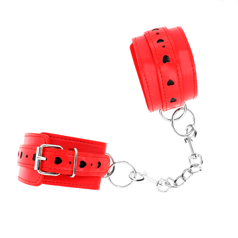 KINK - POLSO ROSSO CON INTARSIO A CUORE NERO REGOLABILE 21-28 CM X 5,5 CM – Sistemare le manette – foto 3