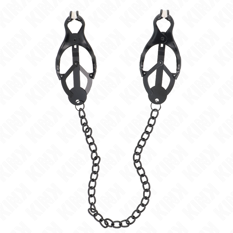 KINK - PINZE PER CAPEZZOLI TRIFOGLIO GIAPPONESE CON CATENA NERA 30 CM – Morsetti per capezzoli per sadomasochismo – foto 2