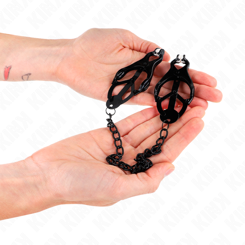 KINK - PINZE PER CAPEZZOLI TRIFOGLIO GIAPPONESE CON CATENA NERA 30 CM – Morsetti per capezzoli per sadomasochismo – foto 4