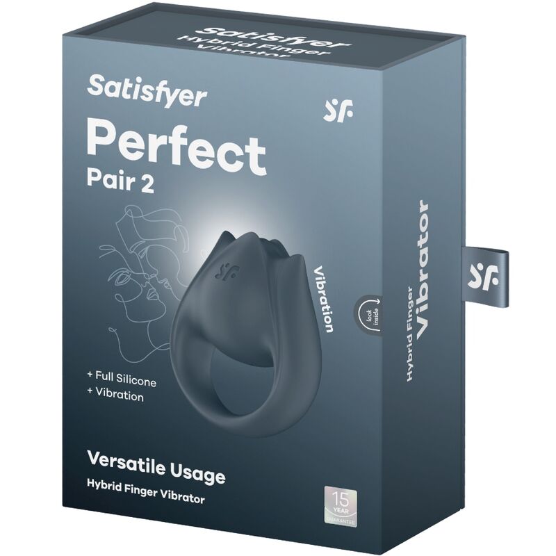 SATISFYER - PERFECT PAIR 2 MULTIVIBRATORE 2 IN 1 ANELLO PER PENE E STIMOLATORE PER DITA GRIGIO – Per il clitoride – foto 9
