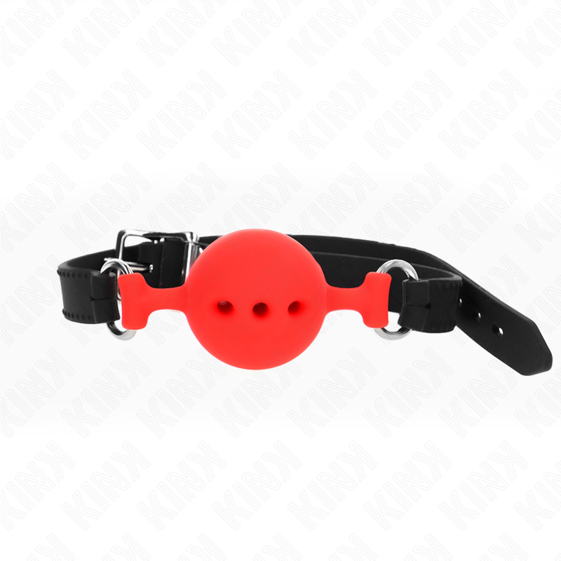 KINK - BAVAGLIO IN SILICONE INTERO 55 x 2 CM CON SFERA DA 4,5 CM MISURA M ROSSO REGOLABILE 35-51 CM – Mascelle