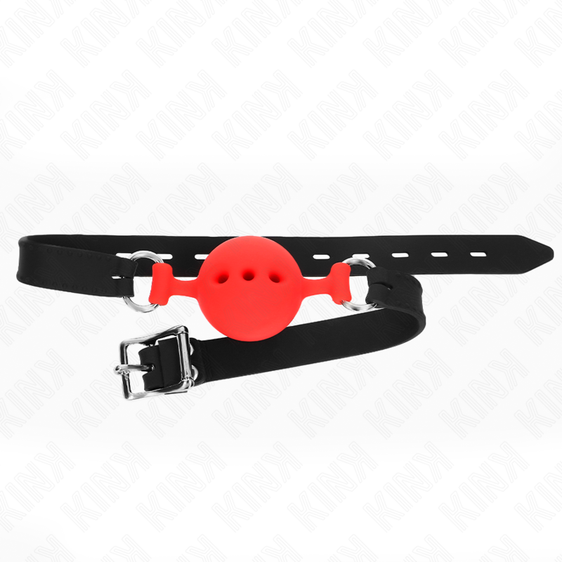 KINK - BAVAGLIO IN SILICONE INTERO 55 x 2 CM CON SFERA DA 4,5 CM MISURA M ROSSO REGOLABILE 35-51 CM – Mascelle – foto 3