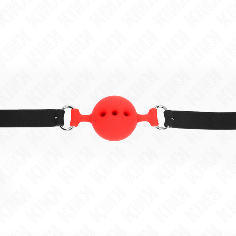 KINK - BAVAGLIO IN SILICONE INTERO 55 x 2 CM CON SFERA DA 4,5 CM MISURA M ROSSO REGOLABILE 35-51 CM – Mascelle – foto 4