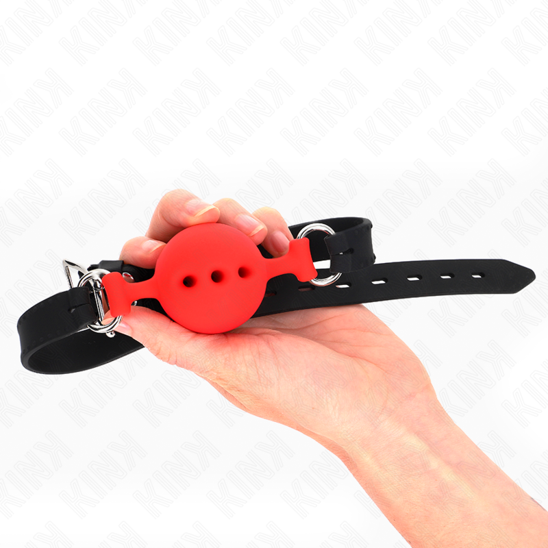 KINK - BAVAGLIO IN SILICONE INTERO 55 x 2 CM CON SFERA DA 4,5 CM MISURA M ROSSO REGOLABILE 35-51 CM – Mascelle – foto 2