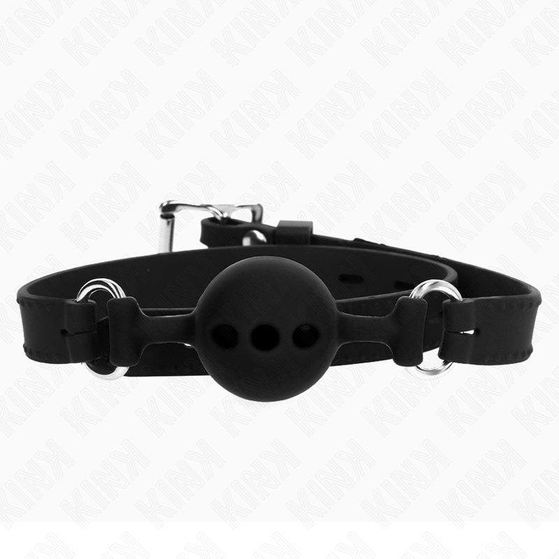 KINK - BAVAGLIO IN SILICONE INTERO 55 x 2 CM CON SFERA DA 4 CM MISURA S NERO REGOLABILE 35-51 CM – Mascelle