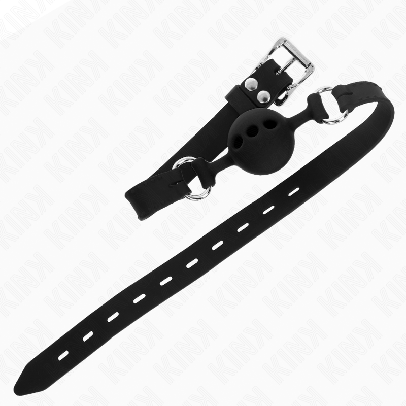 KINK - BAVAGLIO IN SILICONE INTERO 55 x 2 CM CON SFERA DA 4 CM MISURA S NERO REGOLABILE 35-51 CM – Mascelle – foto 3