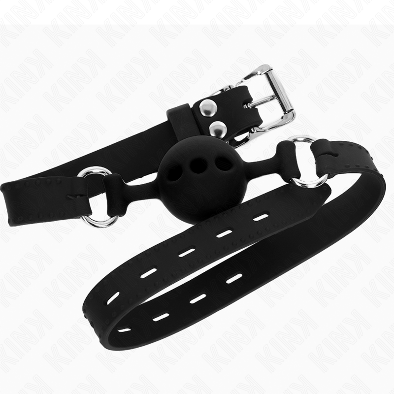 KINK - BAVAGLIO IN SILICONE INTERO 55 x 2 CM CON SFERA DA 4 CM MISURA S NERO REGOLABILE 35-51 CM – Mascelle – foto 2