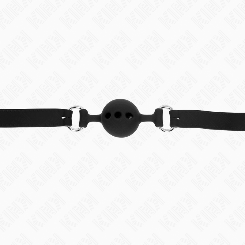 KINK - BAVAGLIO IN SILICONE INTERO 55 x 2 CM CON SFERA DA 4 CM MISURA S NERO REGOLABILE 35-51 CM – Mascelle – foto 5
