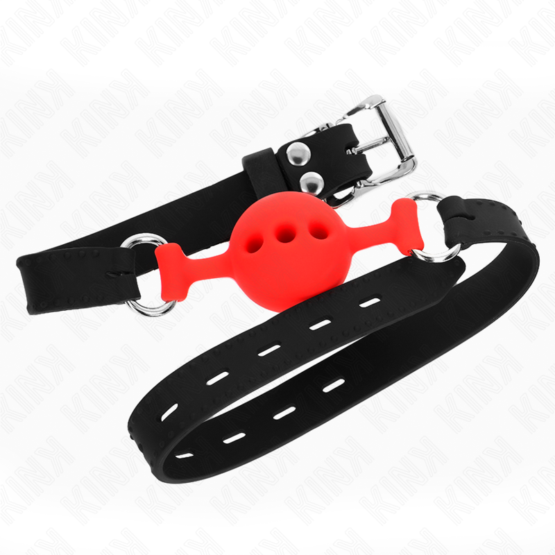 KINK - BAVAGLIO IN SILICONE INTERO 55 x 2 CM CON SFERA DA 4 CM MISURA S ROSSO REGOLABILE 35-51 CM – Mascelle – foto 3