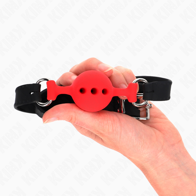 KINK - BAVAGLIO IN SILICONE INTERO 55 x 2 CM CON SFERA DA 4 CM MISURA S ROSSO REGOLABILE 35-51 CM – Mascelle – foto 2