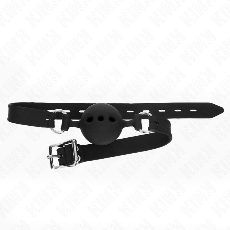 KINK - BAVAGLIO IN SILICONE INTERO 55 x 2 CM CON SFERA DA 5 CM MISURA L NERO REGOLABILE 35-51 CM – Mascelle – foto 2