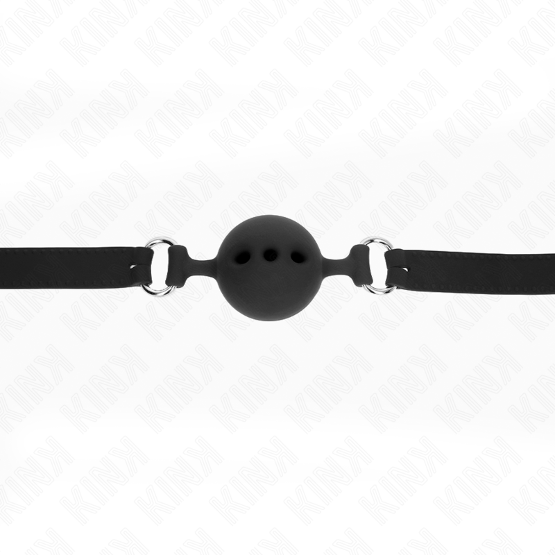 KINK - BAVAGLIO IN SILICONE INTERO 55 x 2 CM CON SFERA DA 5 CM MISURA L NERO REGOLABILE 35-51 CM – Mascelle – foto 4