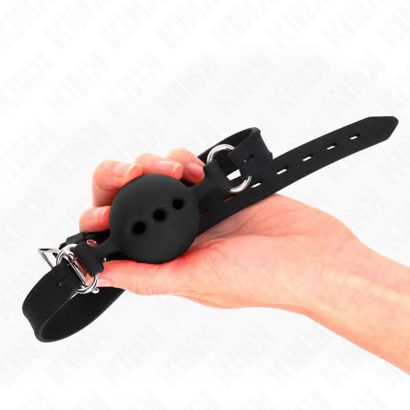 KINK - BAVAGLIO IN SILICONE INTERO 55 x 2 CM CON SFERA DA 5 CM MISURA L NERO REGOLABILE 35-51 CM – Mascelle – foto 3