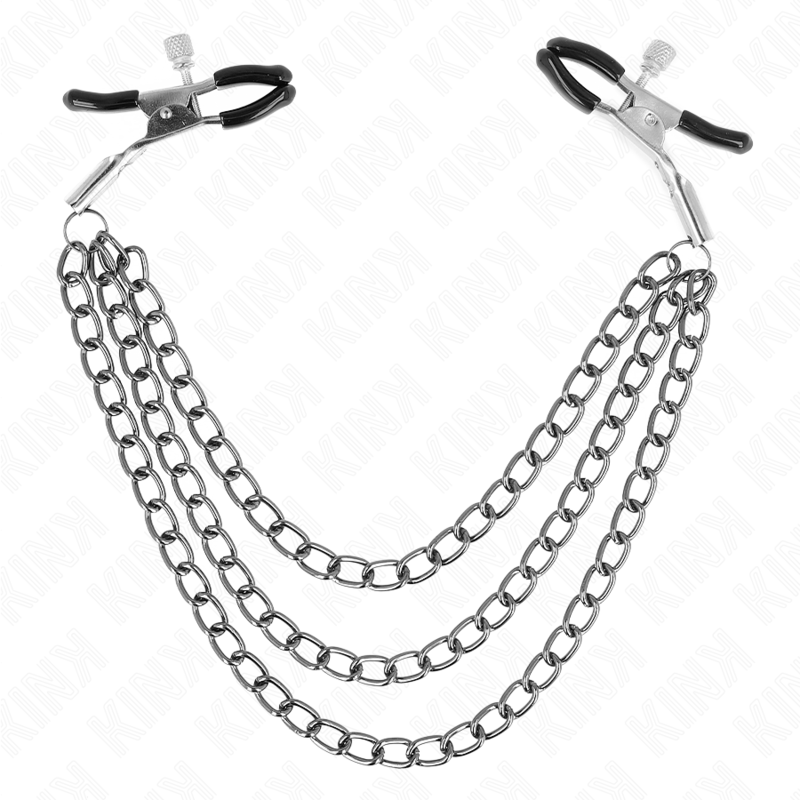 KINK - PINZE PER CAPEzzoli CON 3 CATENE NERE 20/23/28 CM – Morsetti per capezzoli per sadomasochismo